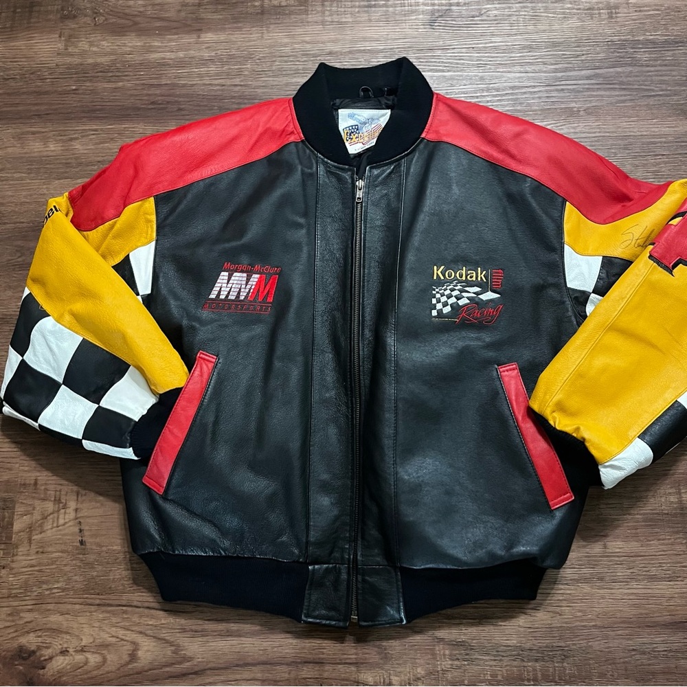 Vint Kodack Racing Leather Jacket Mens Large SIGNED